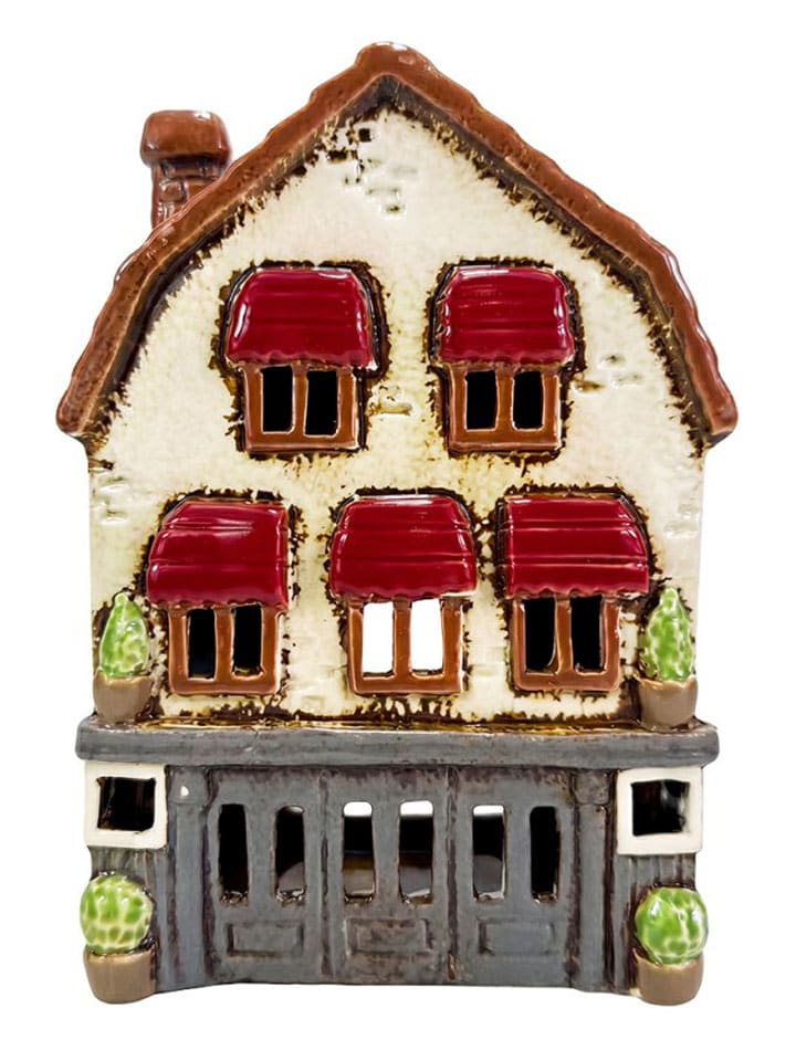 Teelichthalter "Haus" in Beige - (B)14 x (H)21 x (T)9 cm