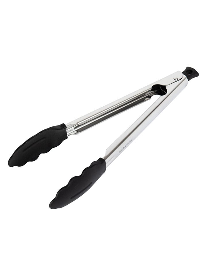 Szczypce kuchenne w kolorze srebrno-czarnym - wys. 32 cm