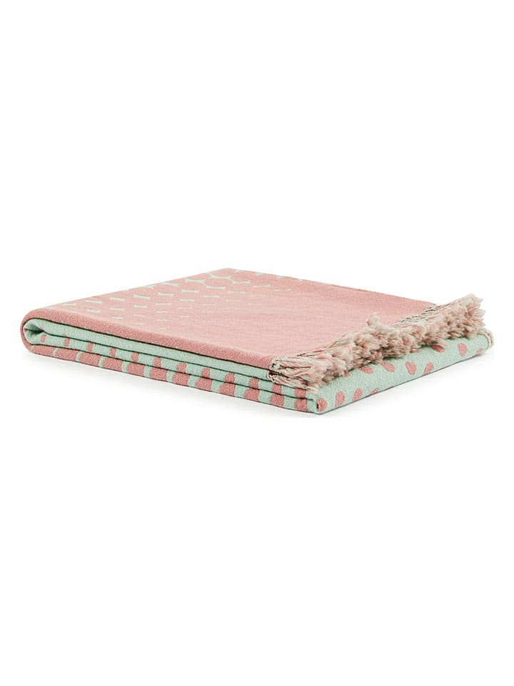 Wolldecke ''Tiglio'' in Grün/ Rosa - (L)180 x (B)130 cm