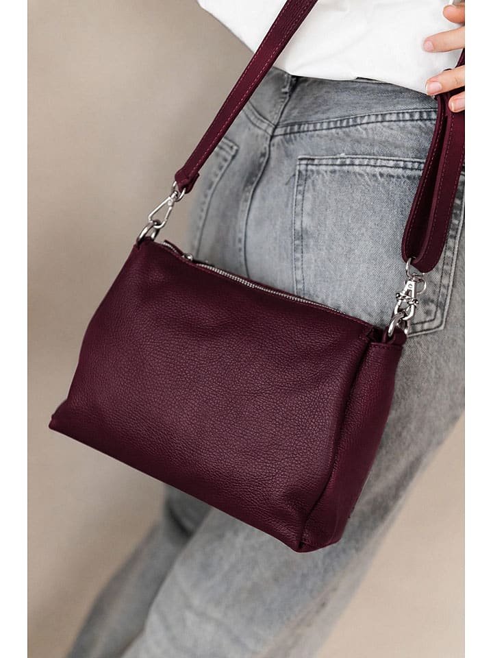 Leder-Umhängetasche "Melfi" in Bordeaux - (B)26 x (H)19 x (T)9 cm