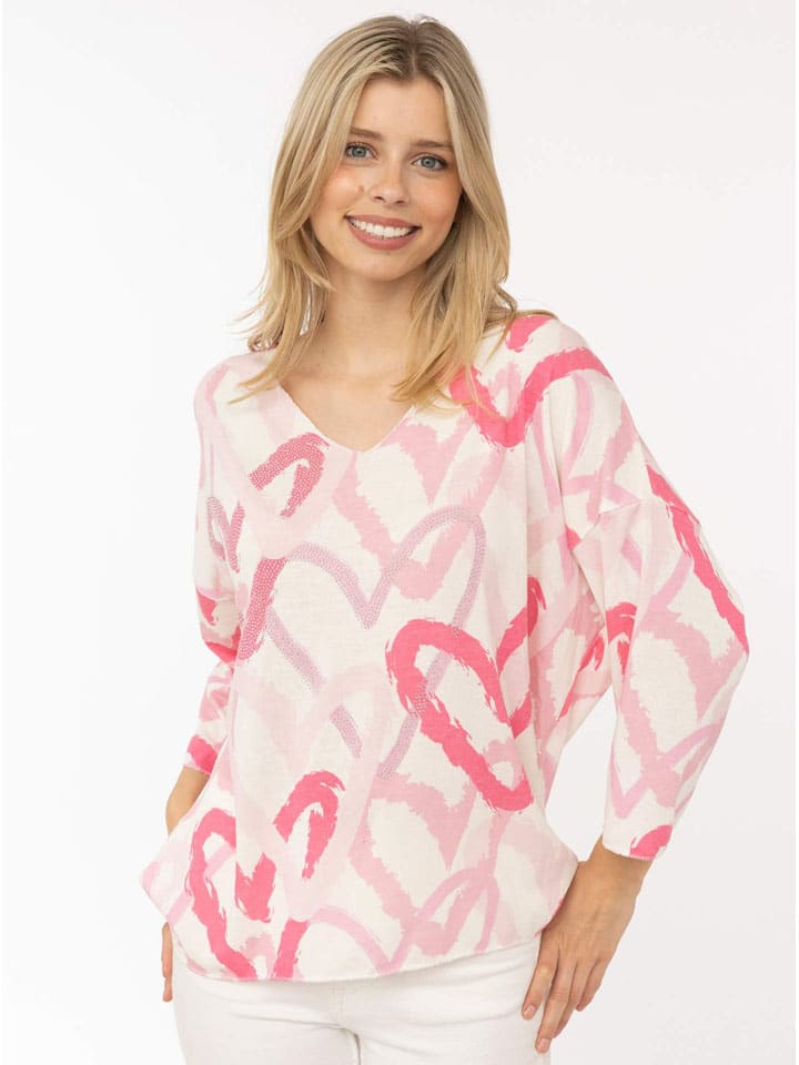 Longsleeve "Herzen" in Creme/ Pink
