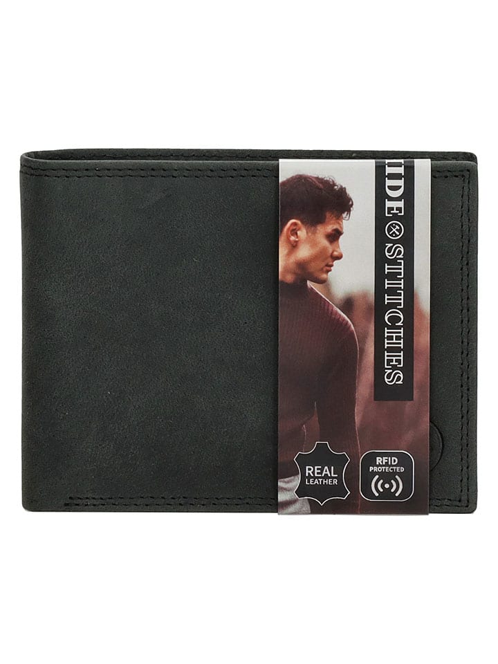 Leder-Geldbörse in Grün - (B)12 x (H)10,5 x (T)2 cm