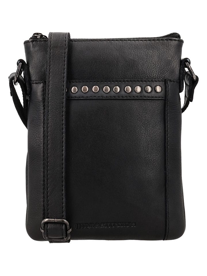 Leder-Umhängetasche in Schwarz - (B)16,5 x (H)22 x (T)2 cm