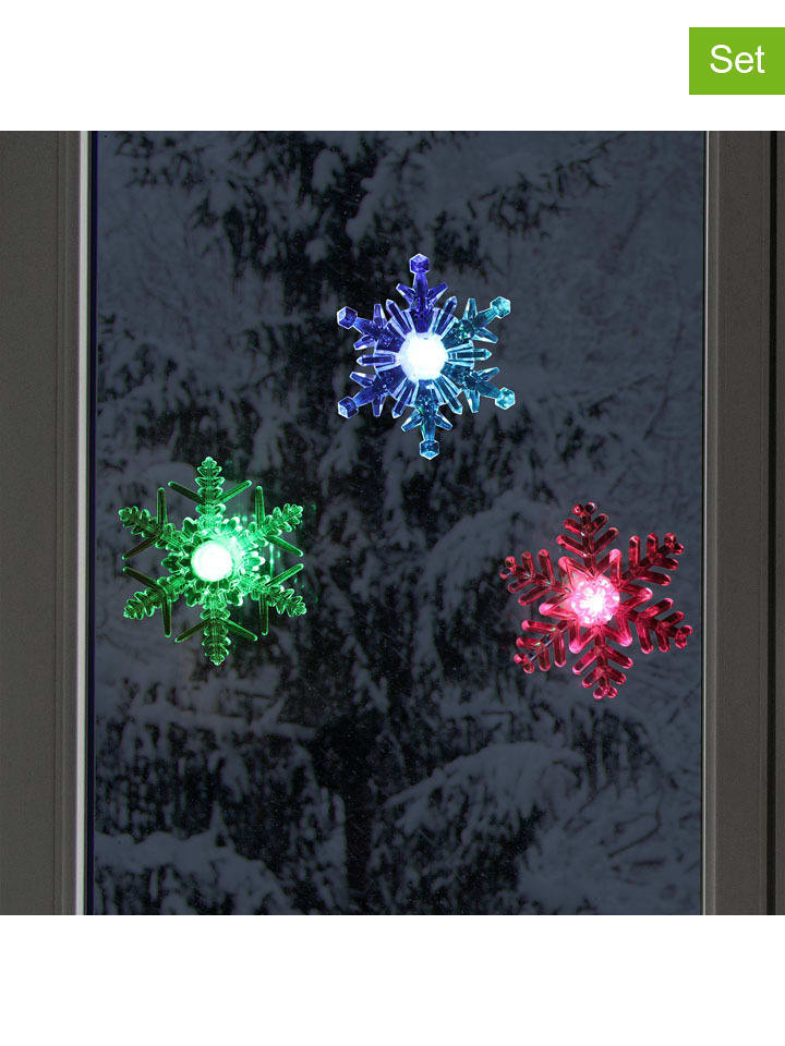 3er-Set: LED-Dekoleuchten "Snowflake" in Bunt - Ø 10 cm