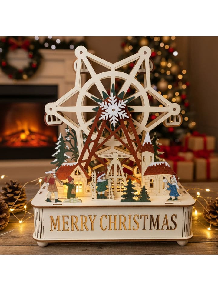 Lampa dekoracyjna LED "Christmas City" w kolorze beżowym - 20 x 25 x 11 cm