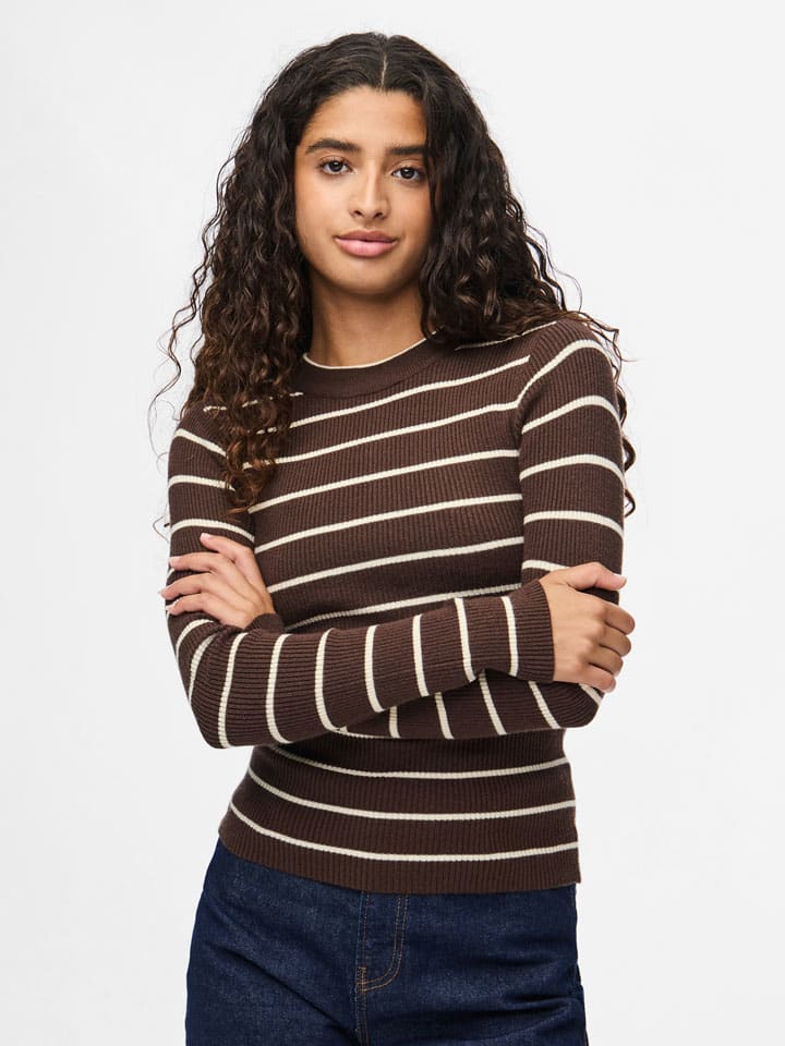 Pullover in Braun/ Weiß