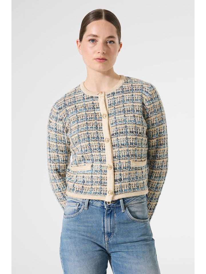 Cardigan in Beige/ Hellblau