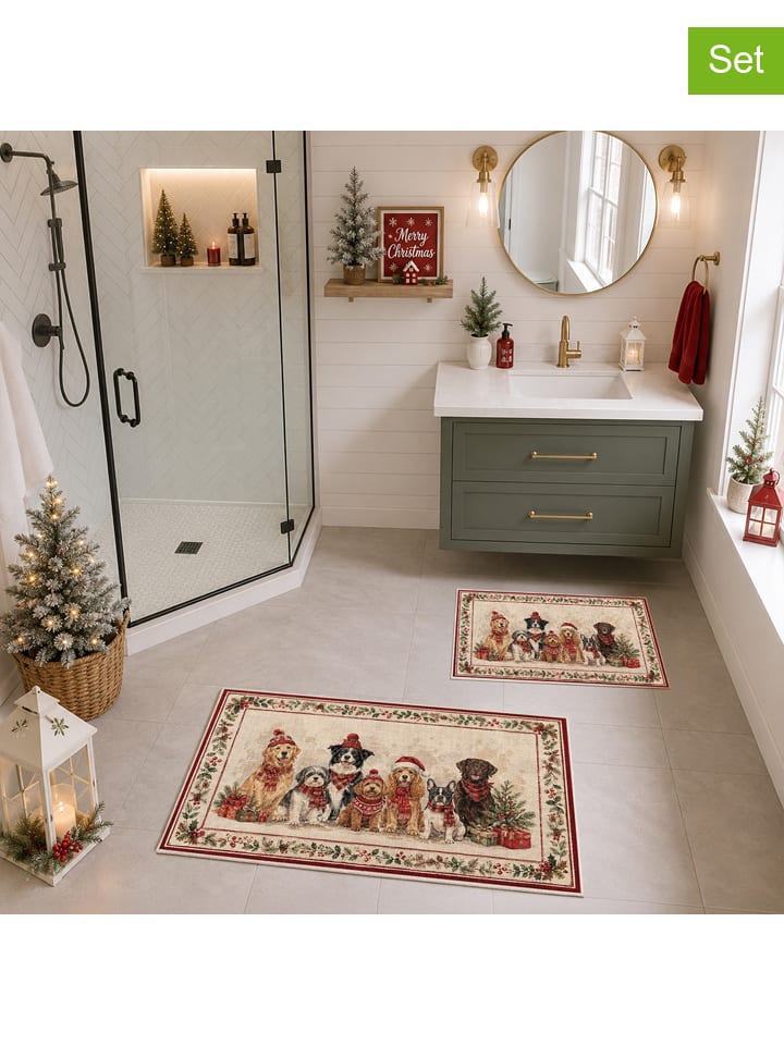 2-delige set: badmatten beige/rood