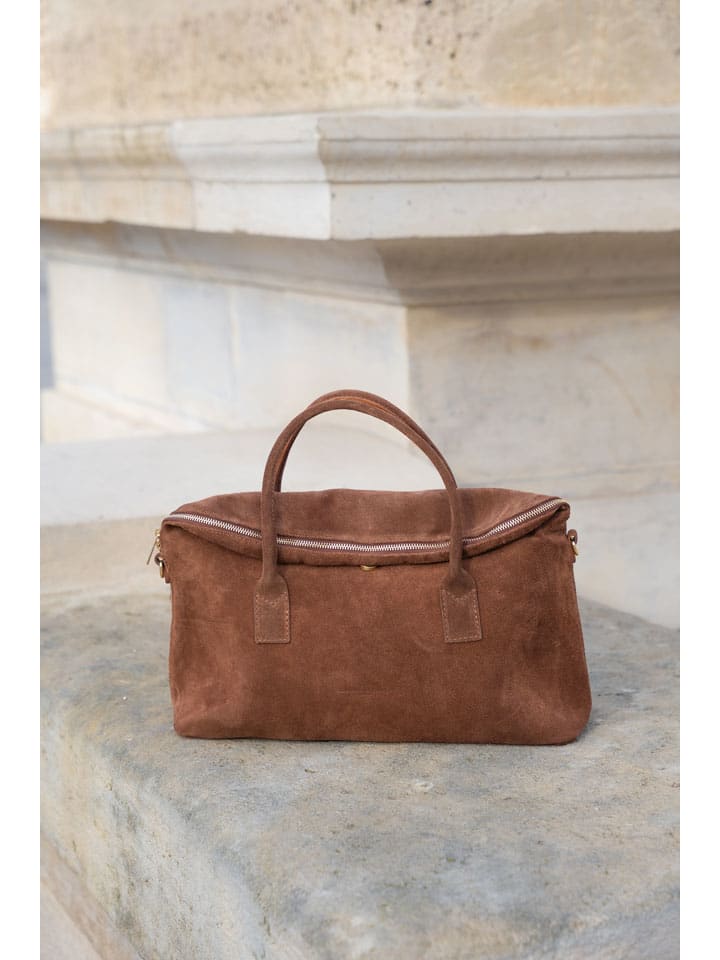Leder-Henkeltasche "KAREN SUEDE" in Hellbraun - (B)41 cm - (H)25 cm - (T)14 cm