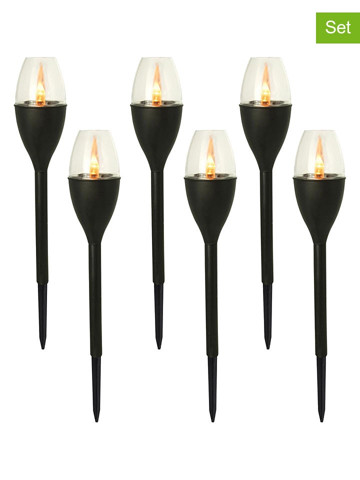 Solarne lampy ogrodowe LED (6 szt.) w kolorze czarnym na trzonku - dł. 37 cm