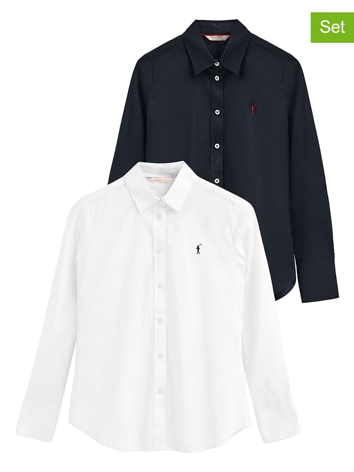 2er-Set: Hemden - Slim fit - in Weiß/ Dunkelblau