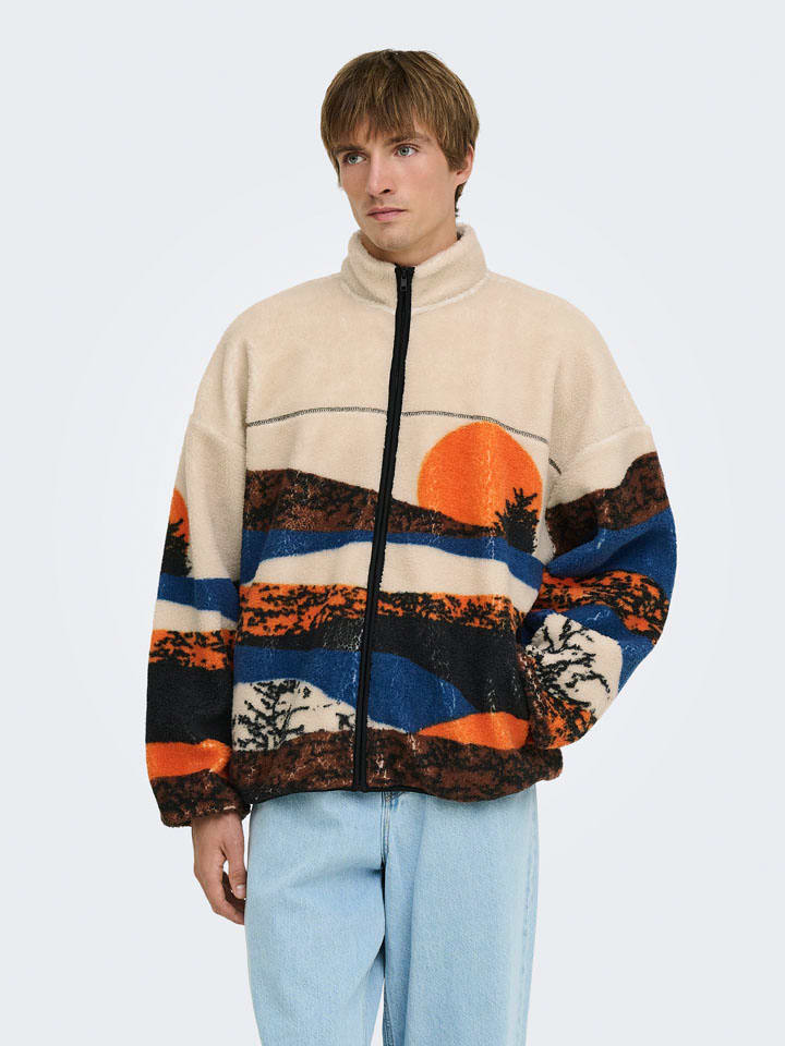 Fleecejacke "Adam" in Beige/ Blau