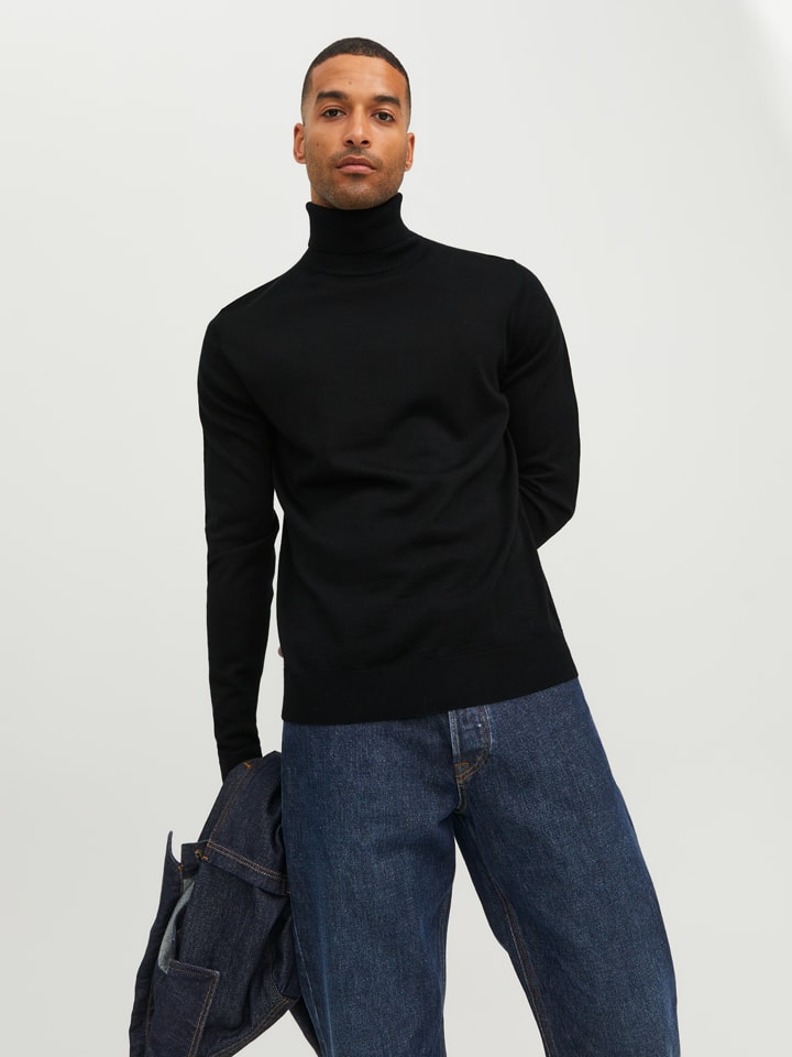 Wollrollkragenpullover in Schwarz