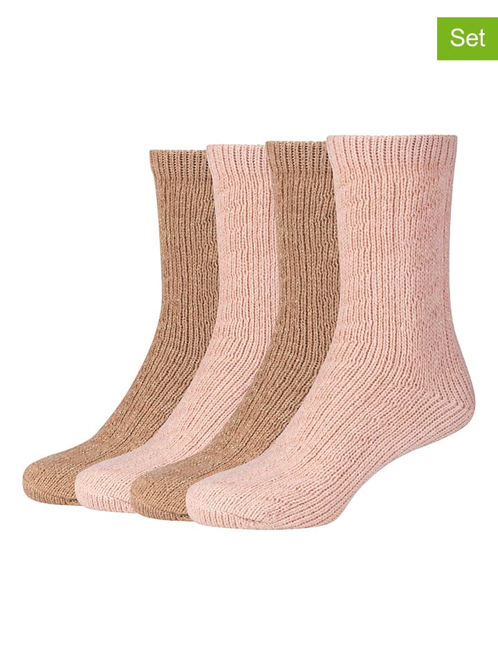 4er-Set: Socken in Hellbraun/ Rosa