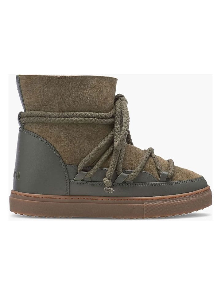 Skórzane botki zimowe w kolorze khaki