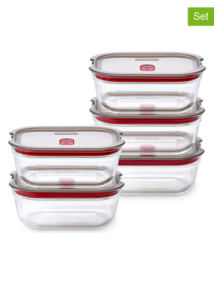 5er-Set: Lunchboxen mit Deckel in Rot/ Transparent - je 600 ml