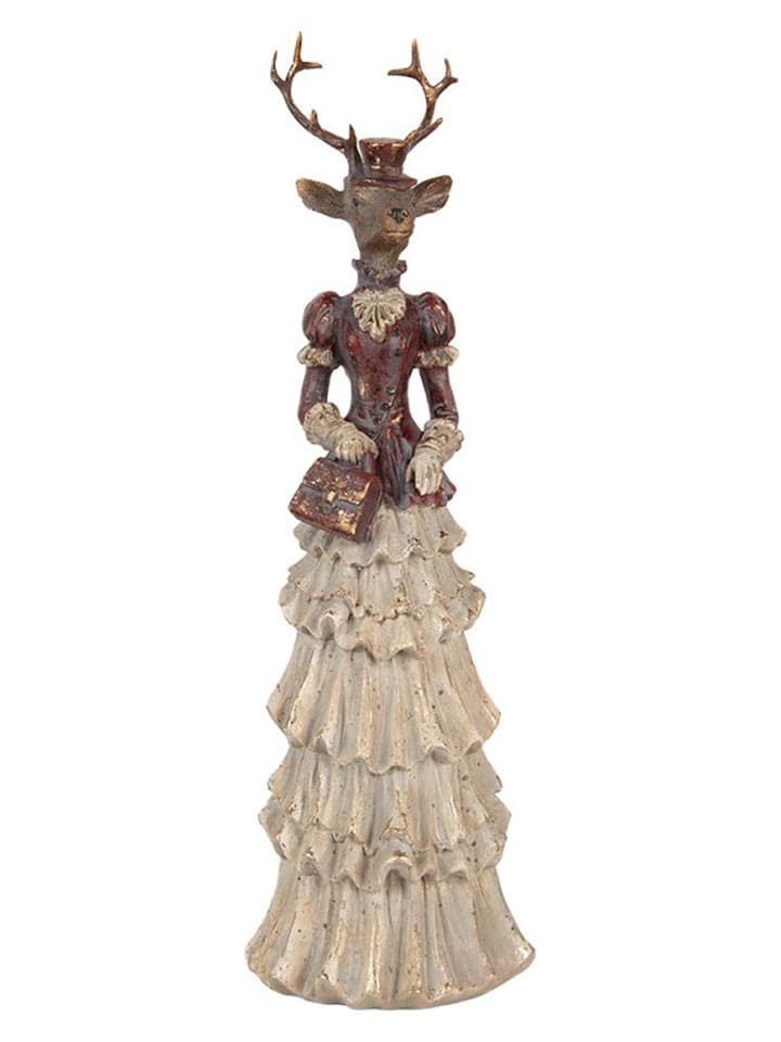 Decoratief figuur "Hirsch" bruin/crème - (B)13 x (H)41 x (D)11 cm