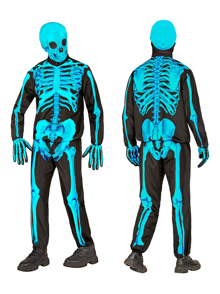 4-częściowy kostium "NEON SKELETON FAST COSTUME" w kolorze turkusowo-czarnym