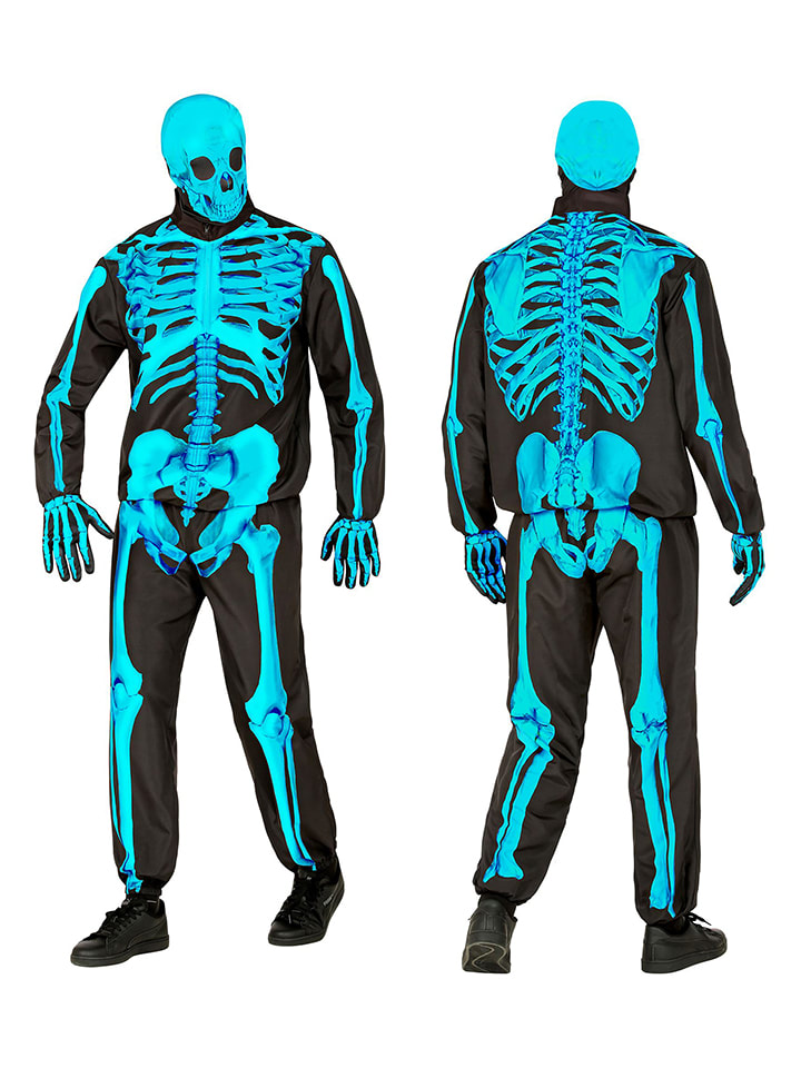 4-częściowy kostium "NEON SKELETON FAST COSTUME" w kolorze czarno-turkusowym