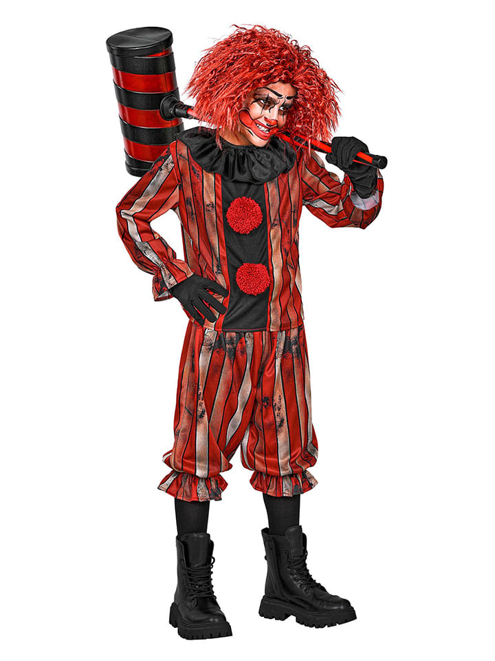 3tlg. Kostüm "WICKED CLOWN" in Rot