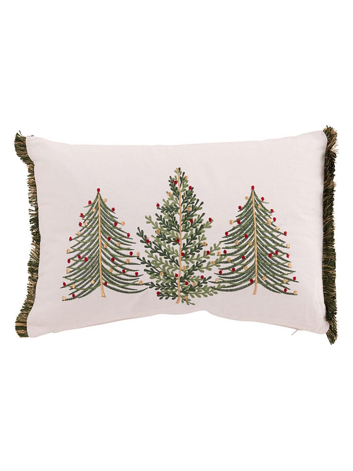 Kussen wit/groen - (L)43 x (B)30 cm