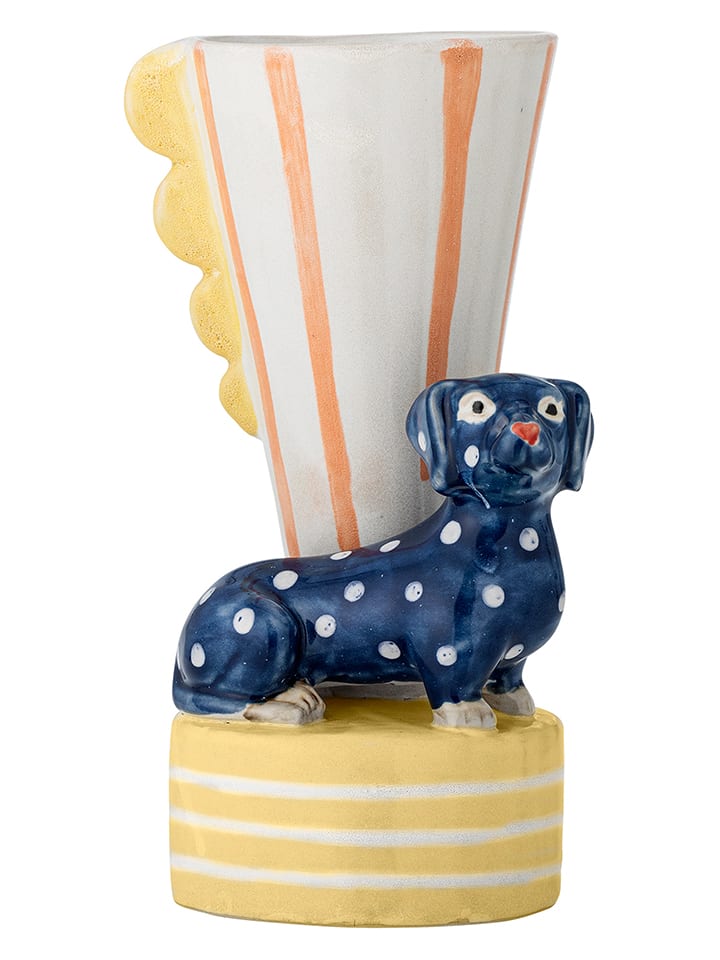 Vaas "Dachsy" wit/blauw - (H)21,5 x Ø 13 cm