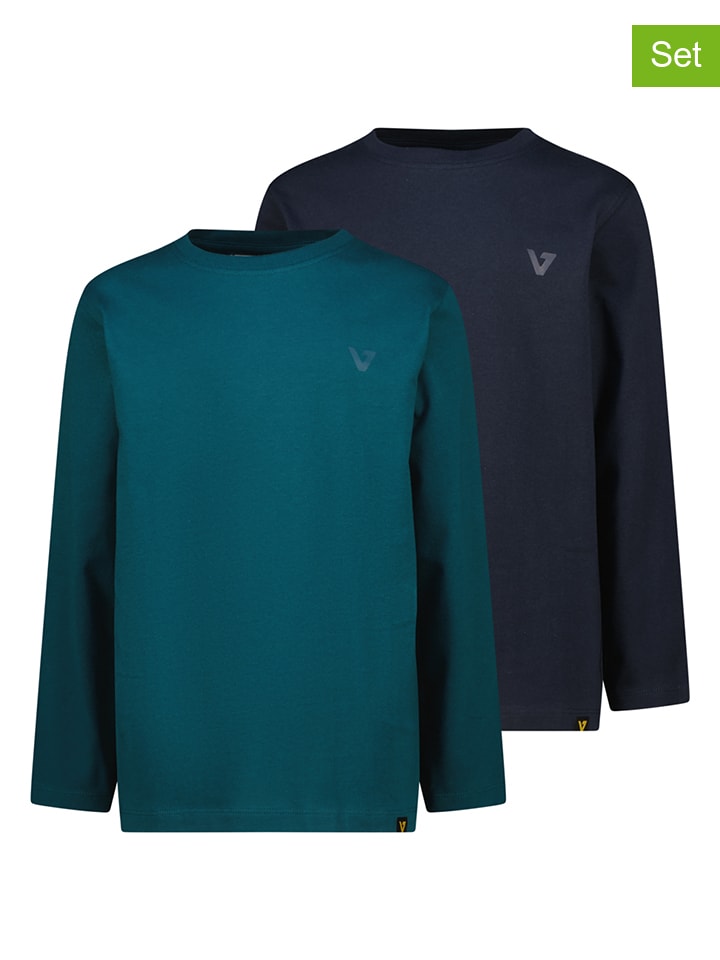 2-delige set: longsleeves donkerblauw/turquoise