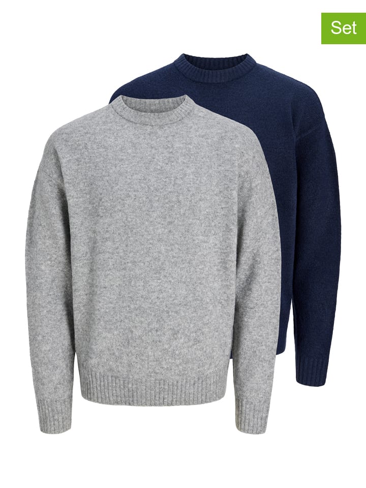 2er-Set: Pullover in Grau/ Dunkelblau
