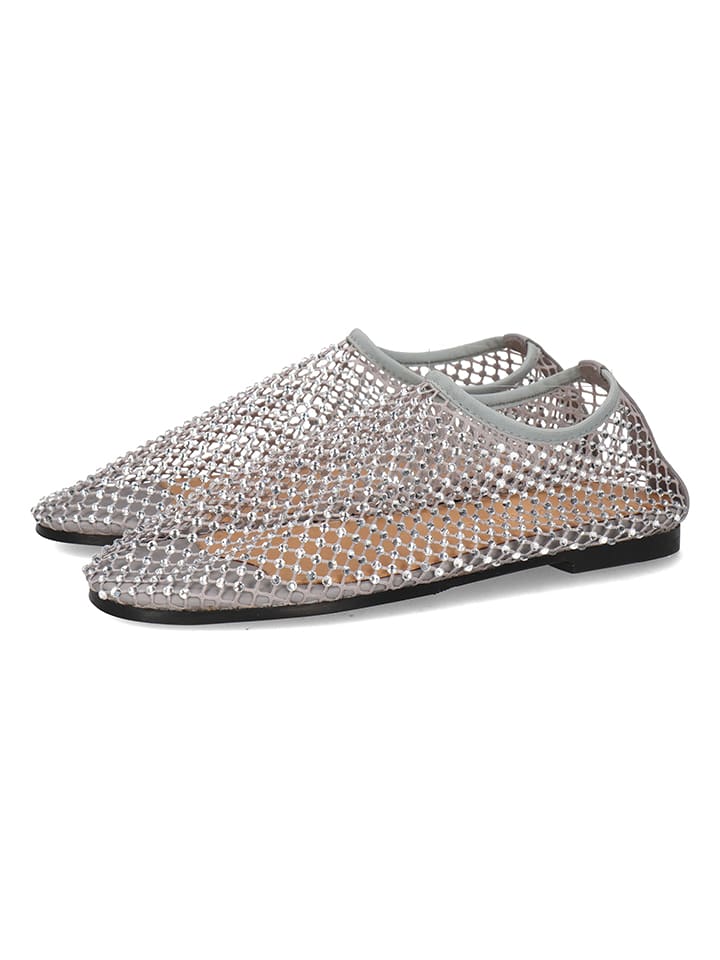 Leren ballerina's "Olga 2" zilverkleurig