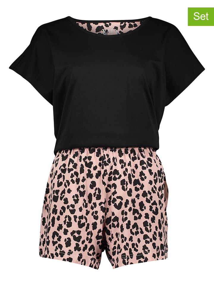 2-delige set: pyjama's zwart/lichtroze/blauw
