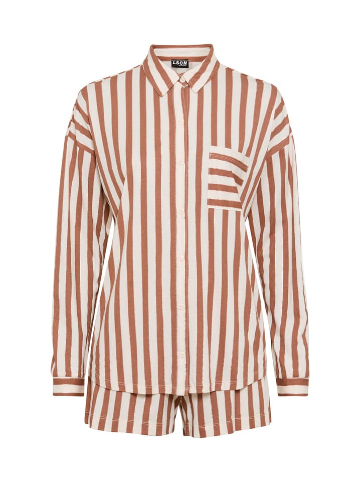 Pyjama in Camel/ Weiß