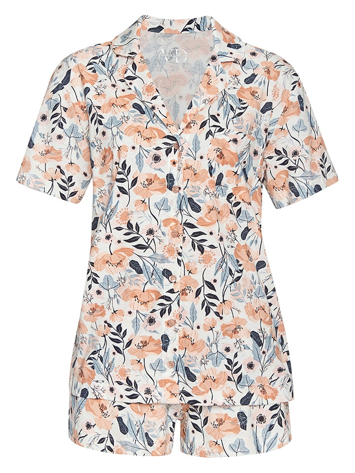 Pyjama in Apricot/ Weiß/ Dunkelblau