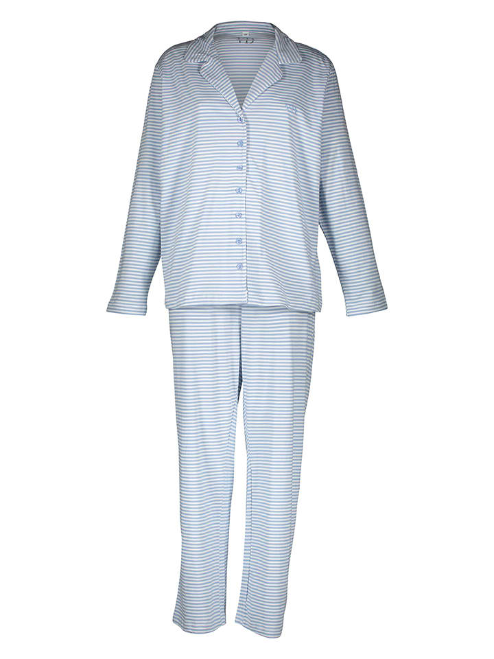Pyjama lichtblauw/wit