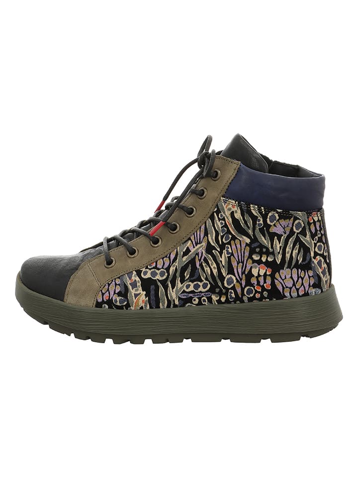 Skórzane sneakersy "Comoda" w kolorze oliwkowo-granatowym