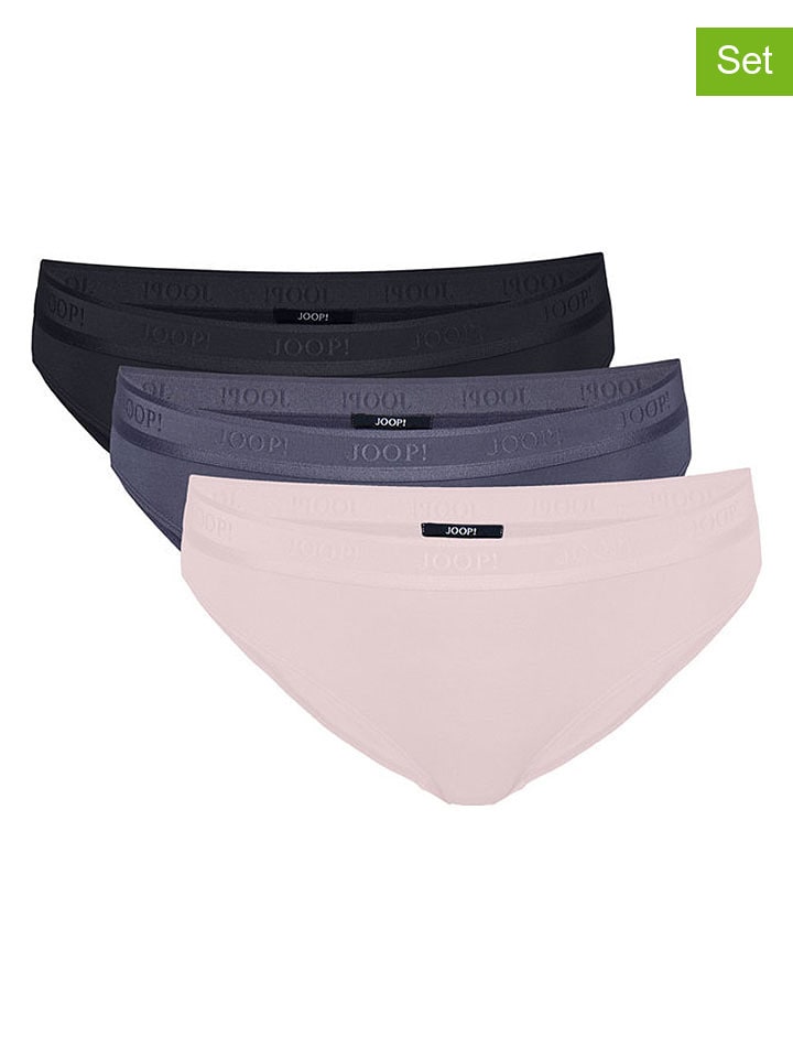 3er-Set: Slips in Rosa/ Grau/ Schwarz
