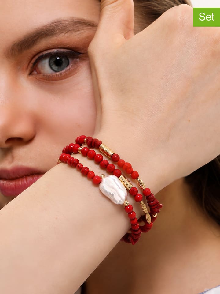 3-delige set: vergulde armbanden met edelstenen