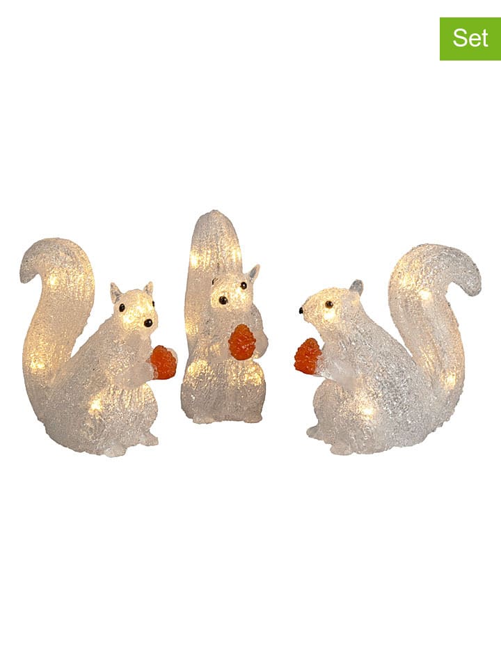 3er-Set: LED-Dekoleuchten "Eichhörnchen" in Weiß - (H)10 cm