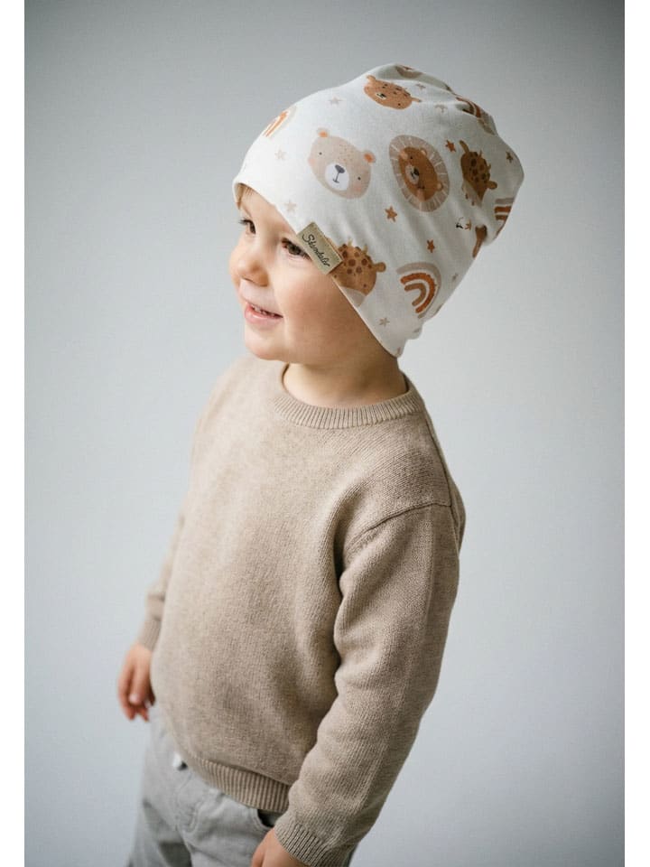 Beanie in Weiß/ Hellbraun