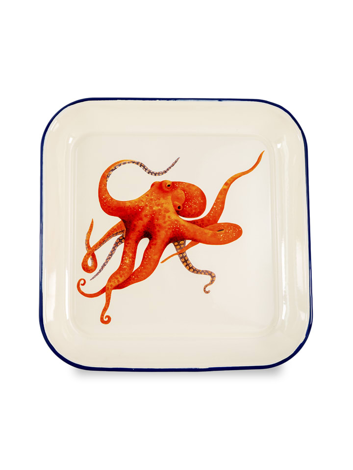Półmisek "Octopus" w kolorze kremowo-pomarańczowym - 30 x 30 cm