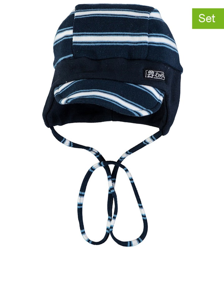 Tweedelige set: mutsen donkerblauw/wit