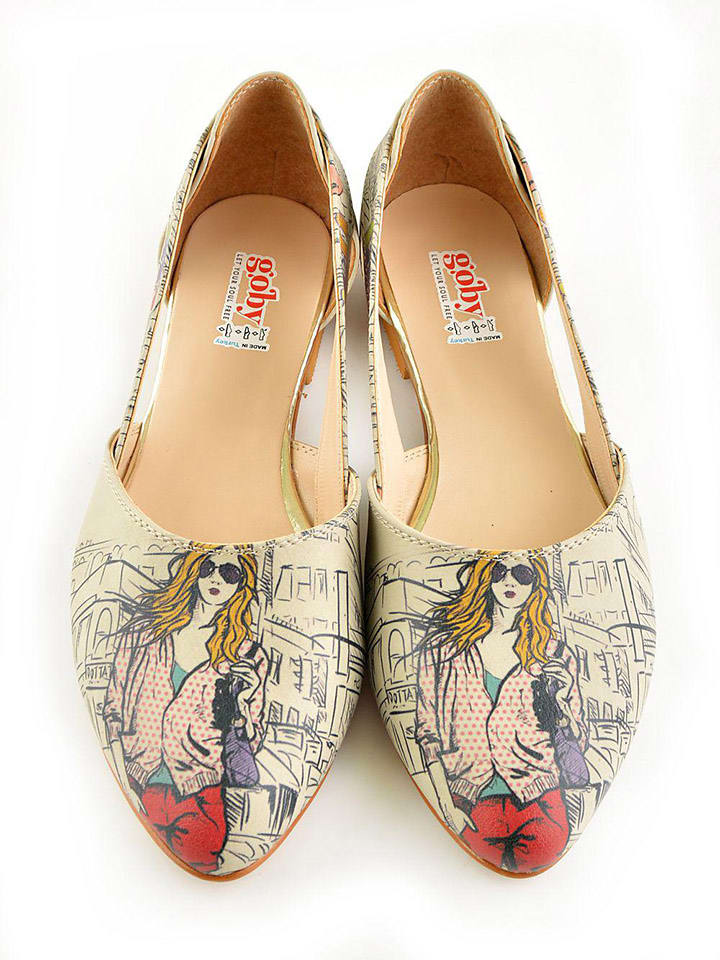 Leder-Ballerinas in Creme/ Bunt