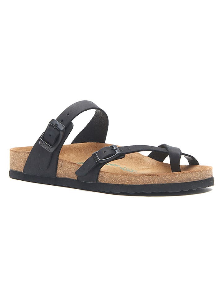Leren teenslippers zwart
