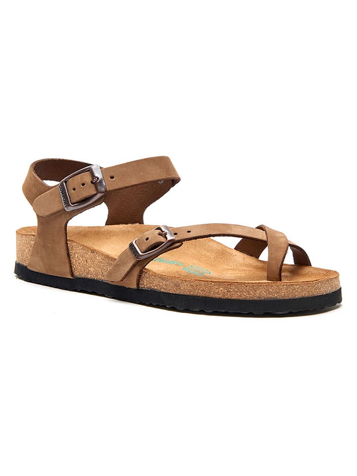 Leder-Zehensandalen in Sand