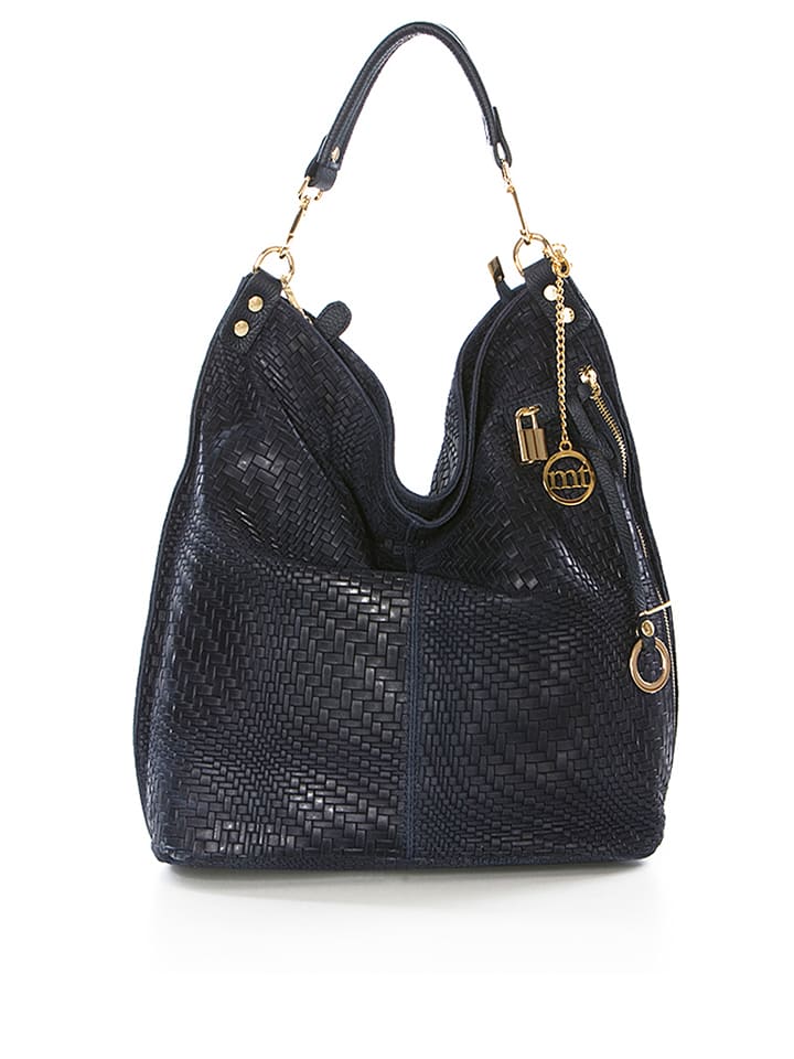 Leren shopper "Niguarda" donkerblauw - (B)42 x (H)38 x (D)17 cm