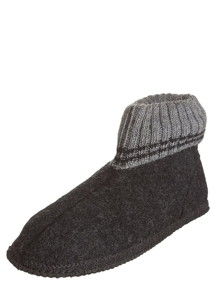 Wollfilz-Hüttenschuhe "Kauns" in Schwarz/ Grau