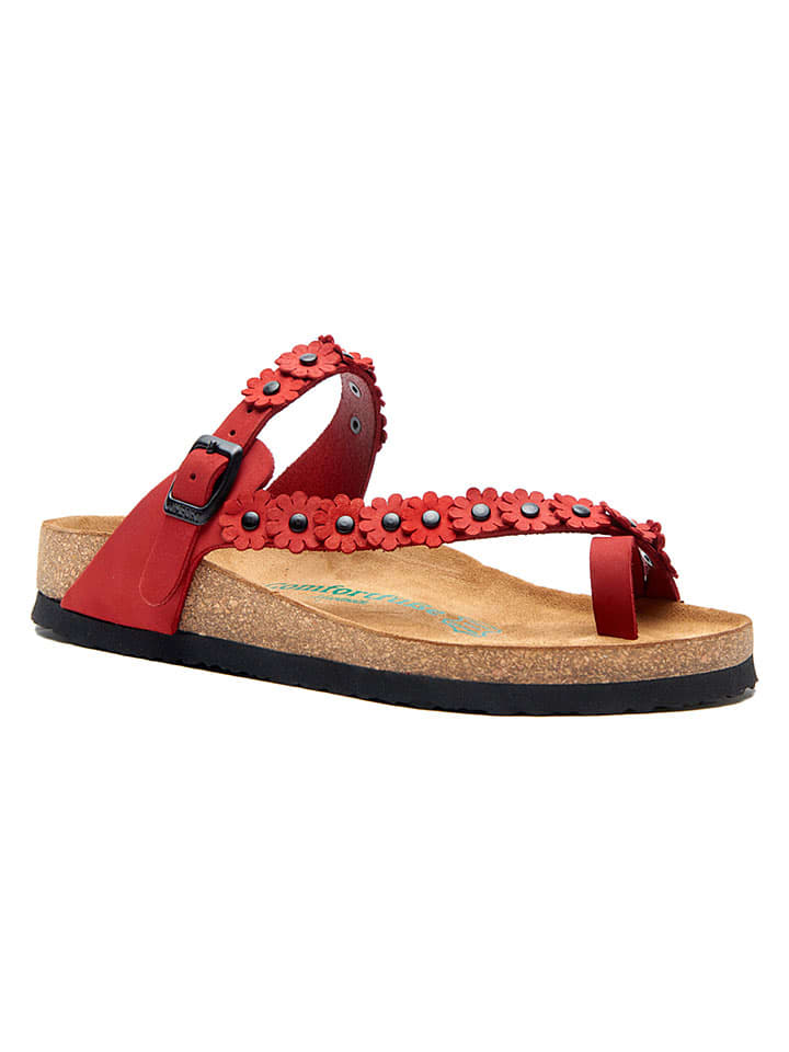 Leren teenslippers rood