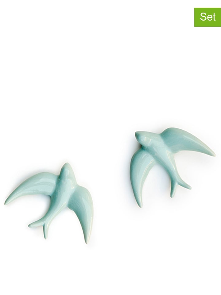 Dekoracje ścienne (2 szt.) "Swallows" w kolorze turkusowym
