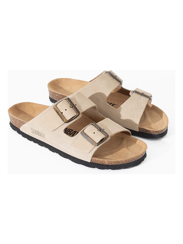 Leren slippers "Trefle" beige