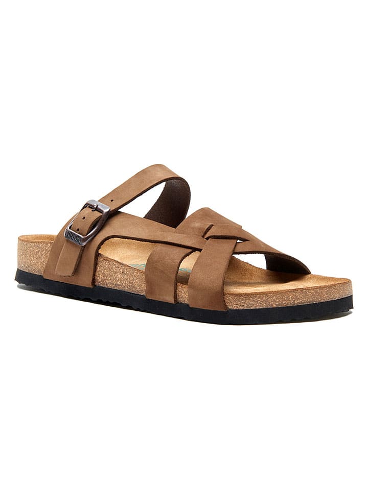 Leder-Pantoletten in Sand