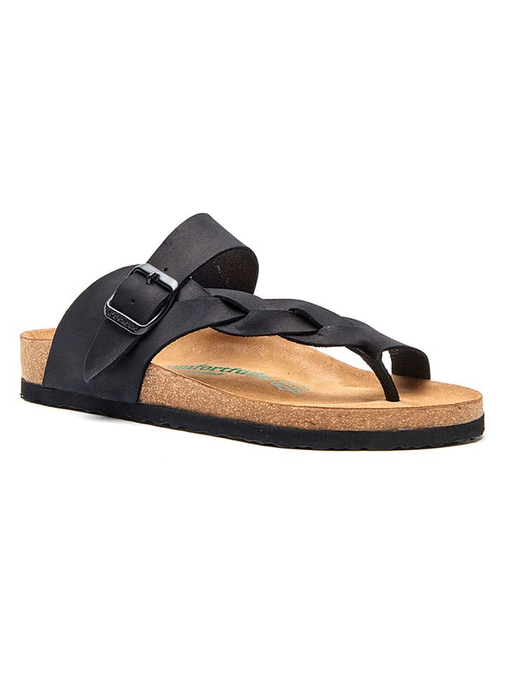 Leren teenslippers zwart
